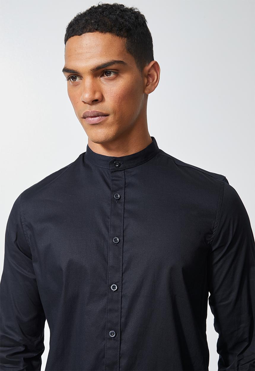 Superbalist - Wu slim stretch mandarin shirt - navy 