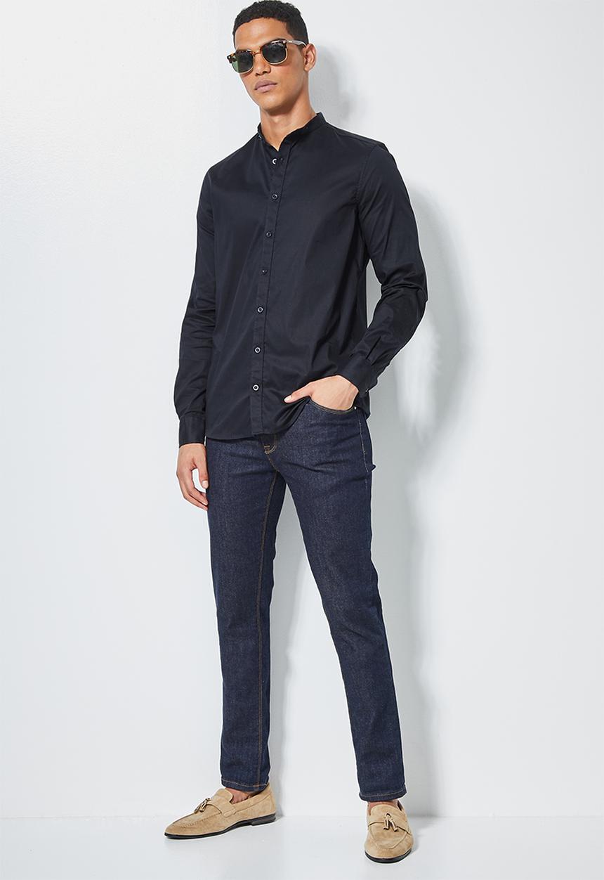 Superbalist - Wu slim stretch mandarin shirt - navy 