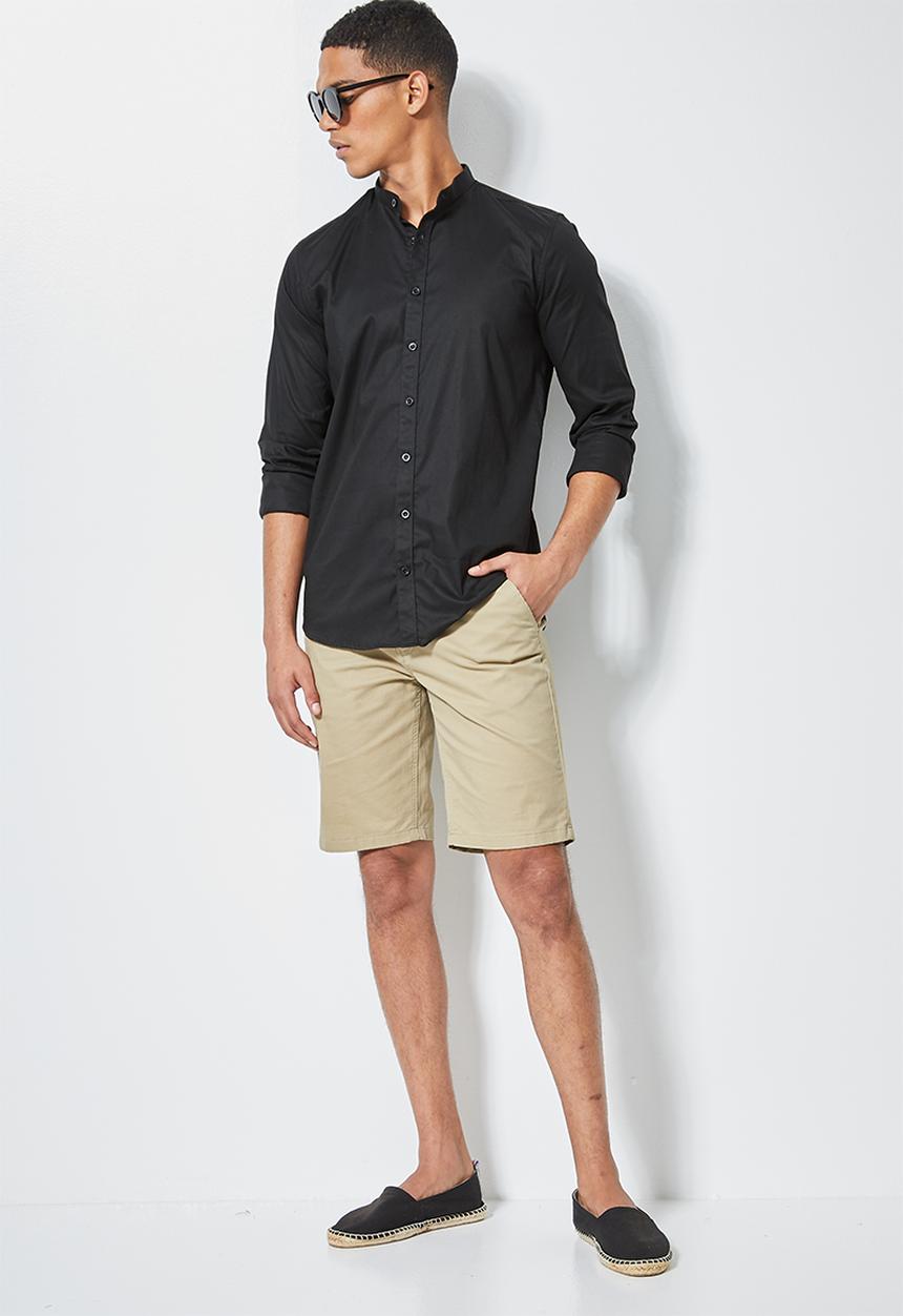 Superbalist - Wu slim stretch mandarin shirt - black