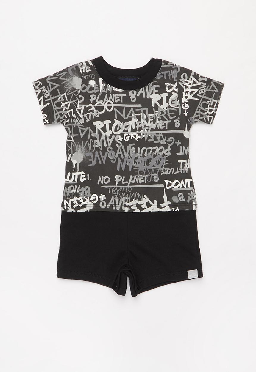 Quimby - Baby boys printed romper - black & grey 