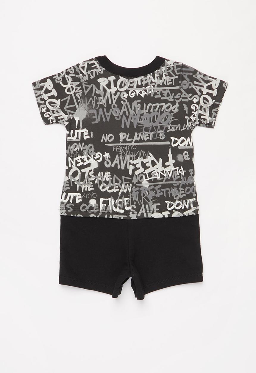 Quimby - Baby boys printed romper - black & grey 