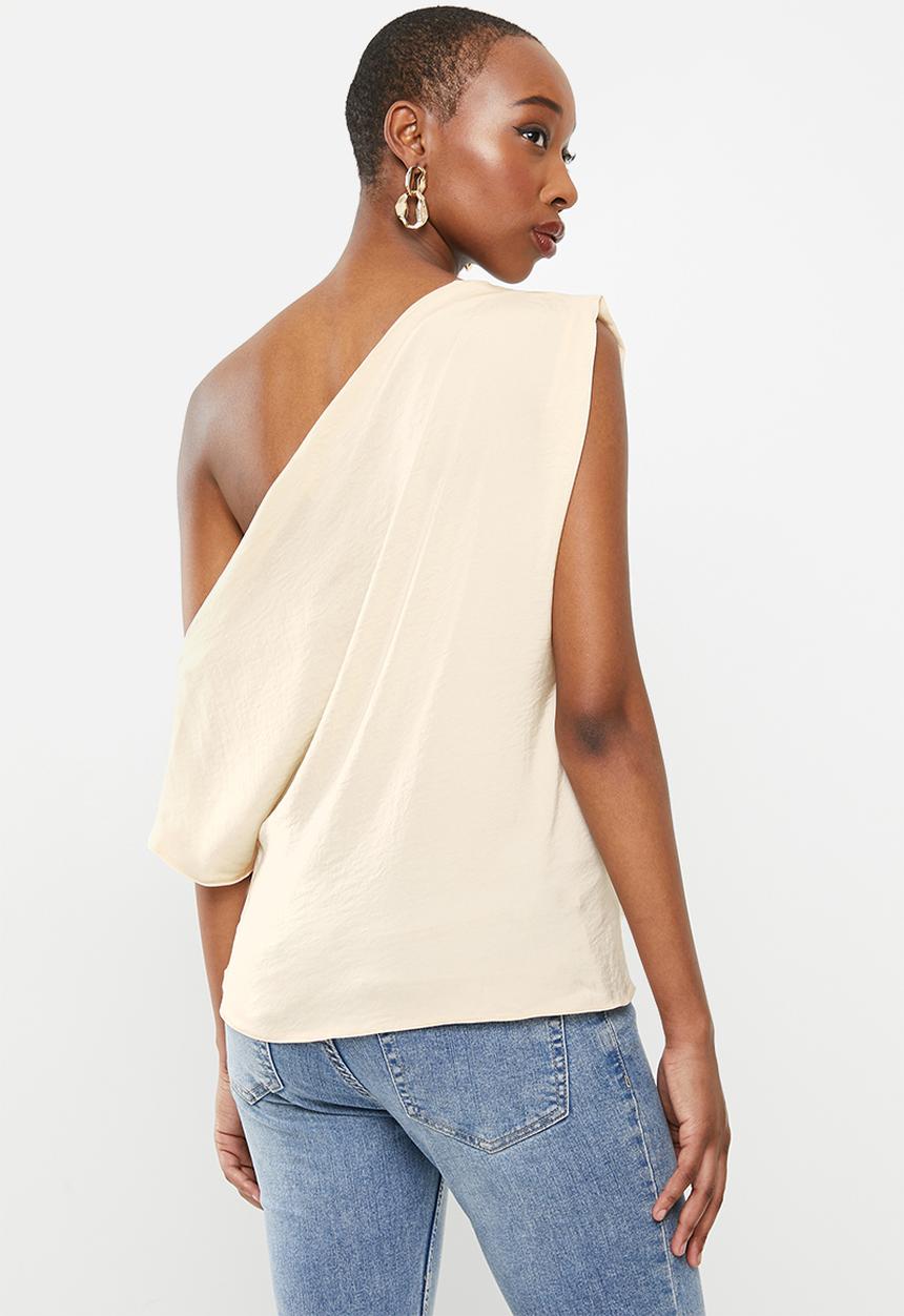 VELVET - Satin draped shoulder asymmetric blouse - neutral 