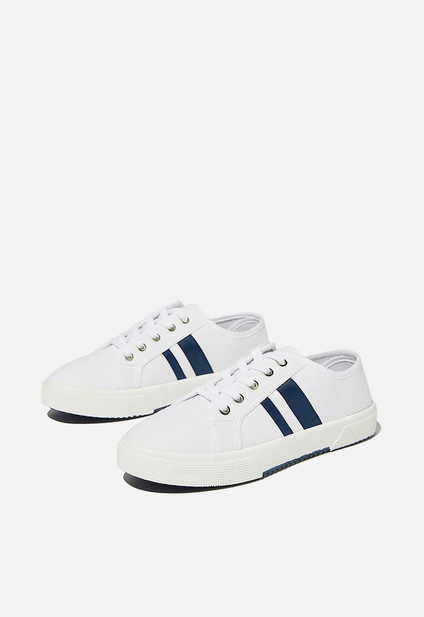 Cotton On - Lisa lace up plimsoll - white navy stripe