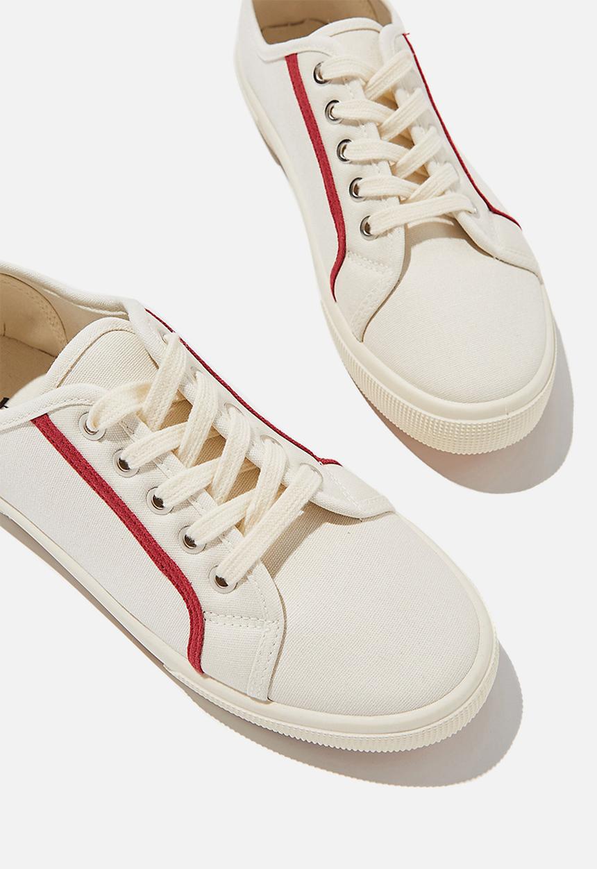 Cotton On - Lisa lace up plimsoll - ecru red contrast stripe