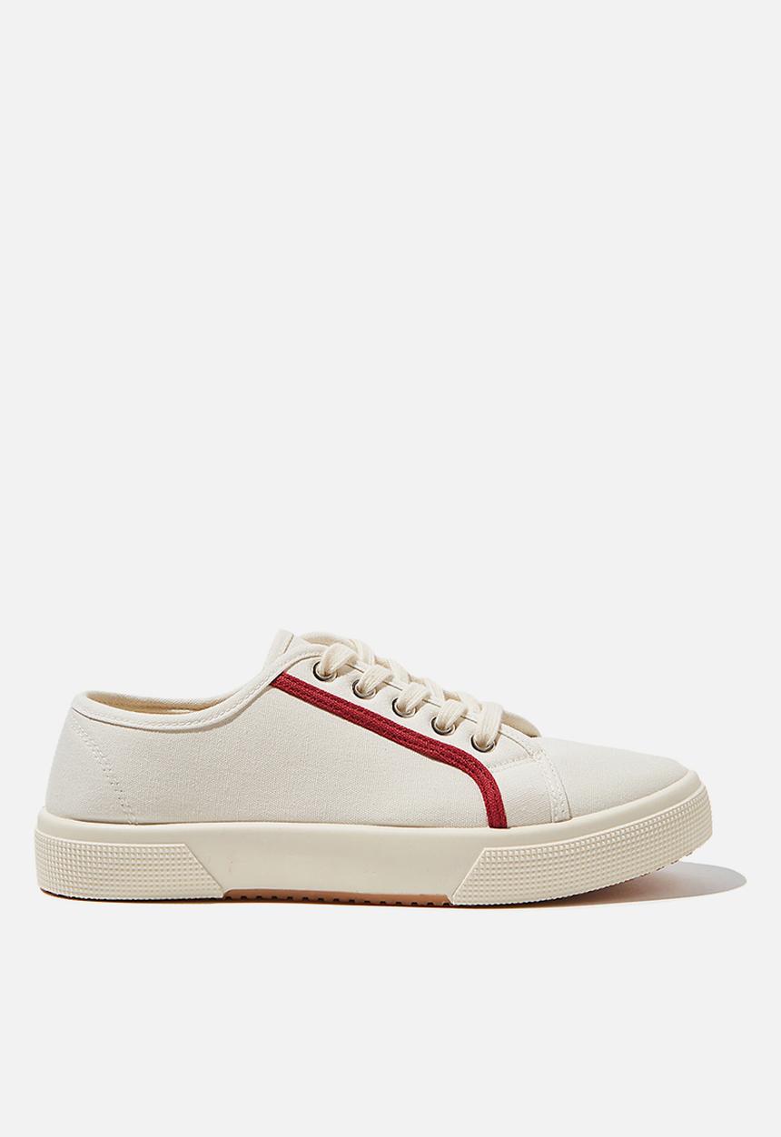 Cotton On - Lisa lace up plimsoll - ecru red contrast stripe