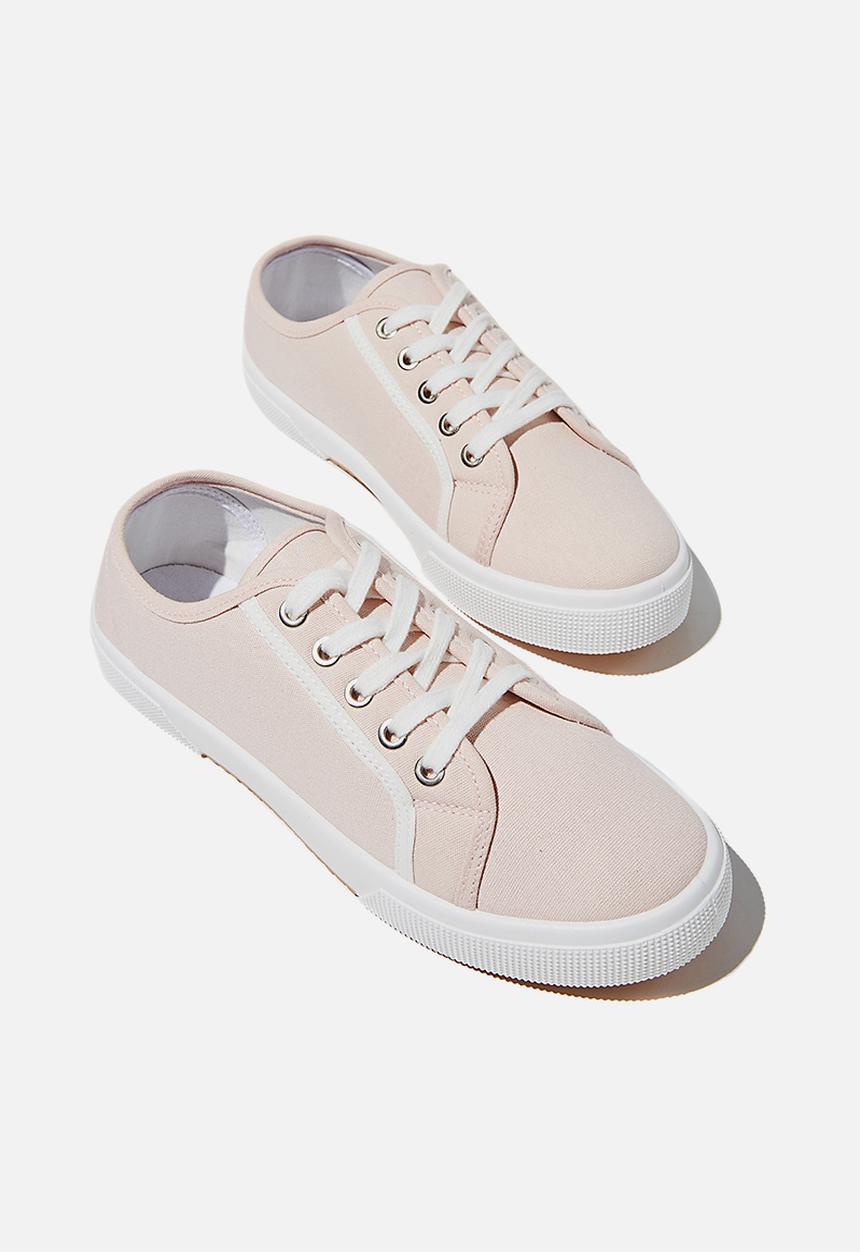 Cotton On - Lisa lace up plimsoll - baby pink white contrast stripe