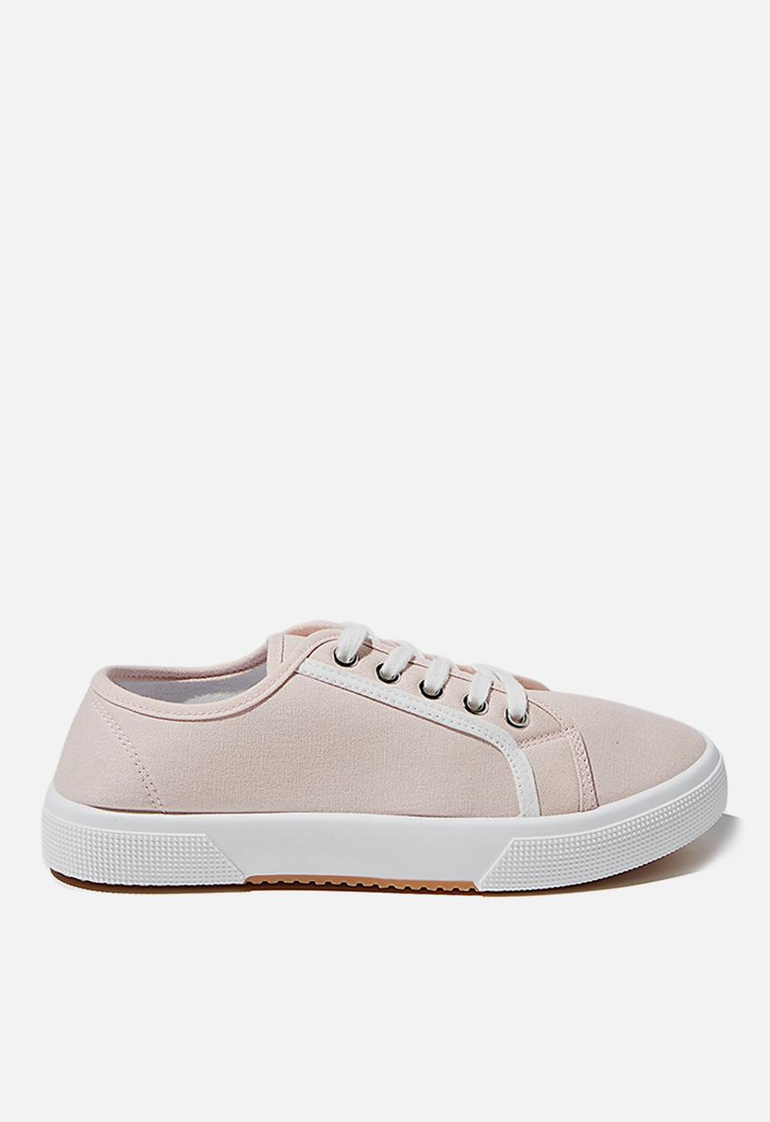 Cotton On - Lisa lace up plimsoll - baby pink white contrast stripe