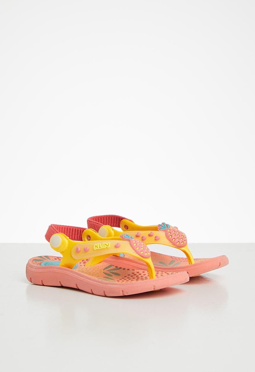 Klin - Aqua print sandal - coral & yellow