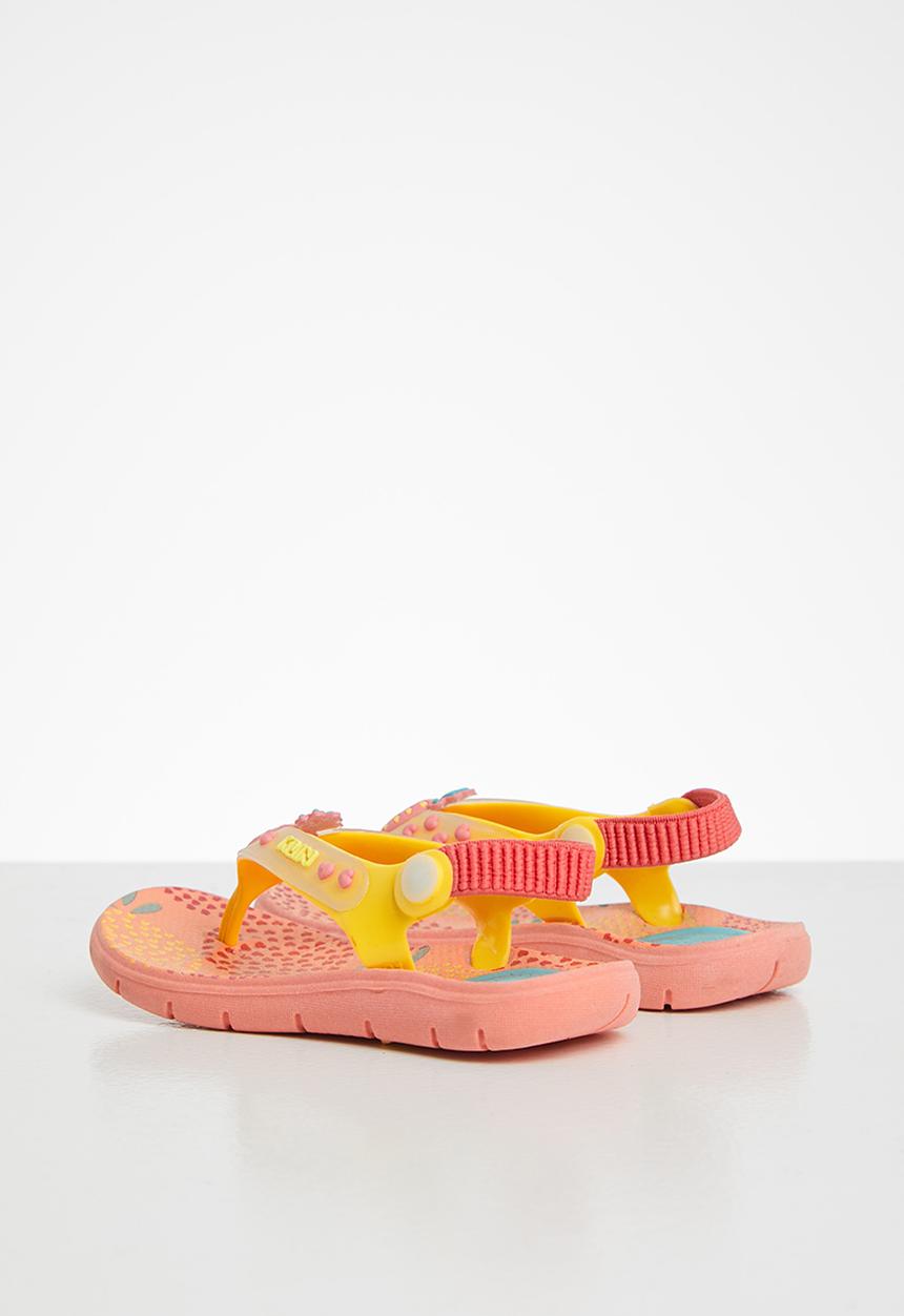 Klin - Aqua print sandal - coral & yellow