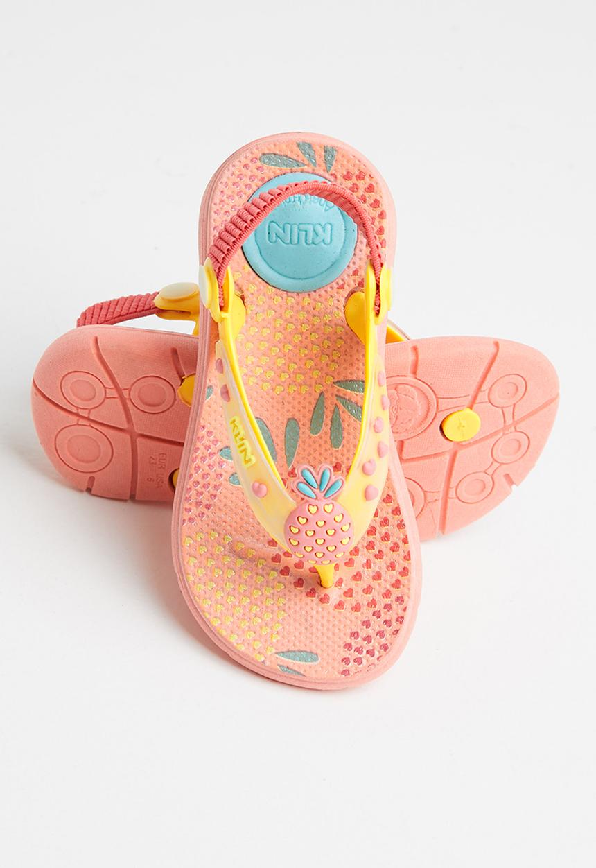 Klin - Aqua print sandal - coral & yellow