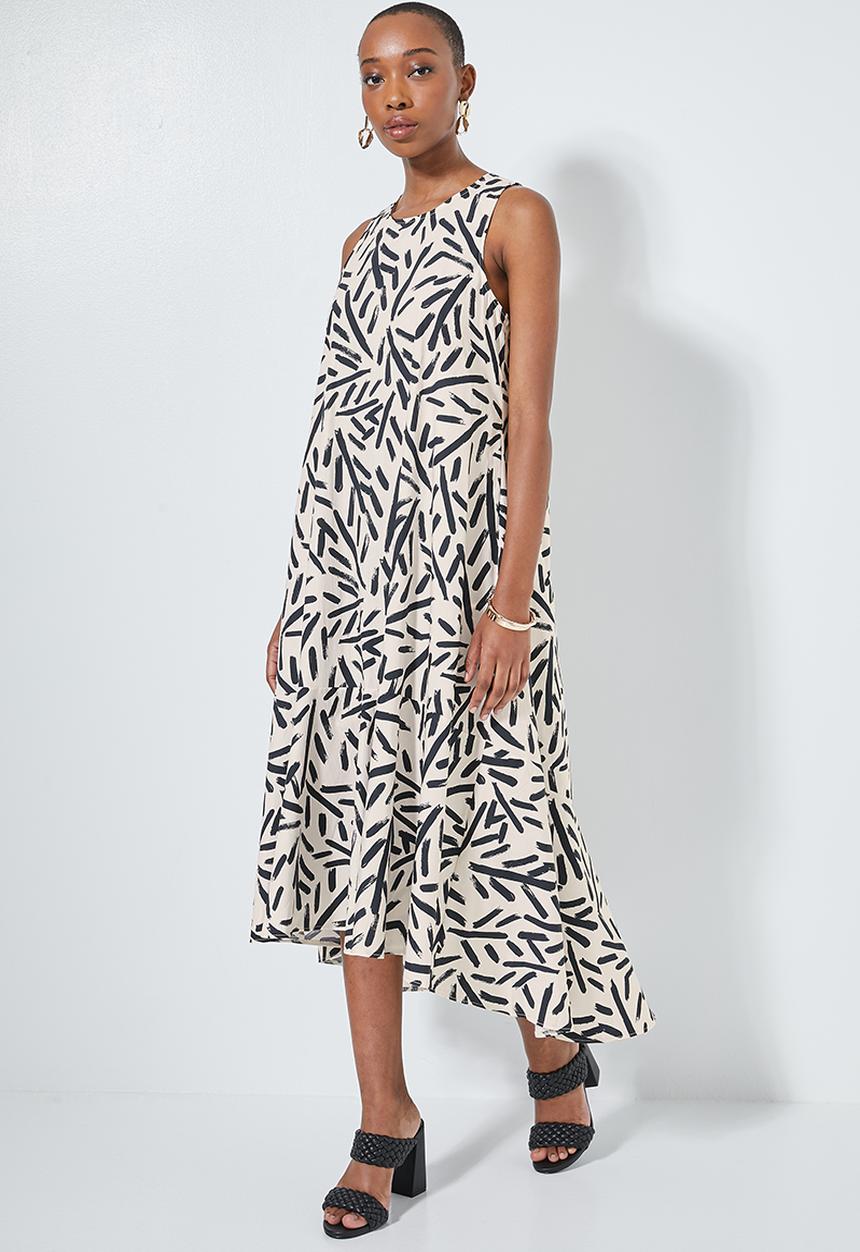 Superbalist - Hi neck trapeze dress - white marker print