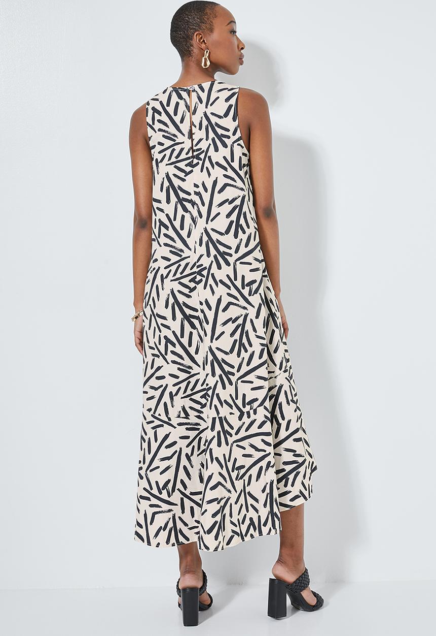 Superbalist - Hi neck trapeze dress - white marker print
