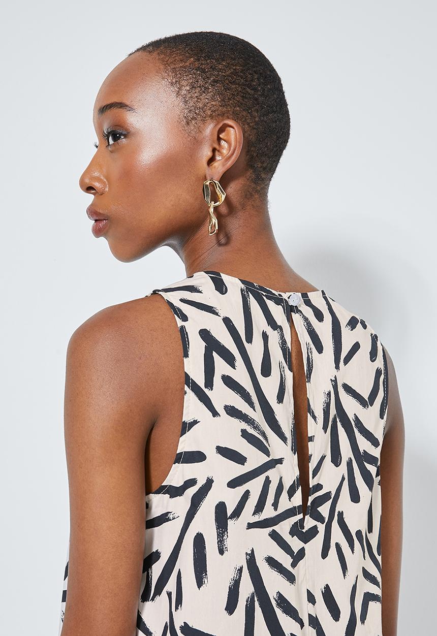 Superbalist - Hi neck trapeze dress - white marker print