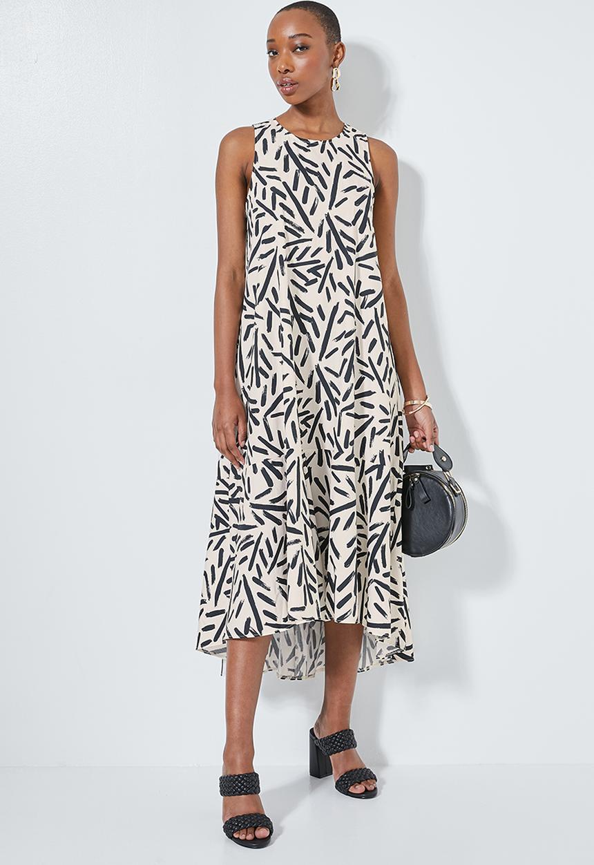 Superbalist - Hi neck trapeze dress - white marker print