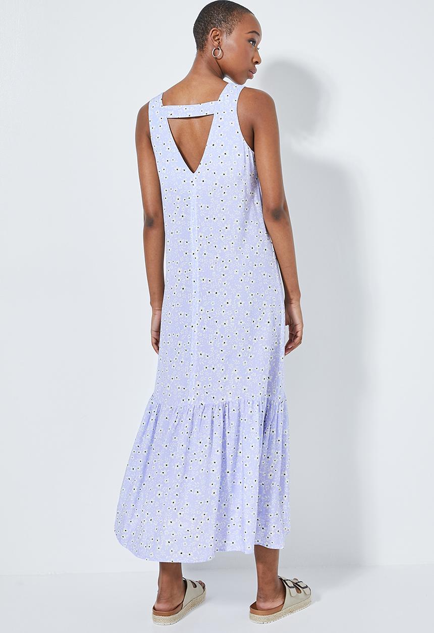 Superbalist - V-back tiered dress - blue & white