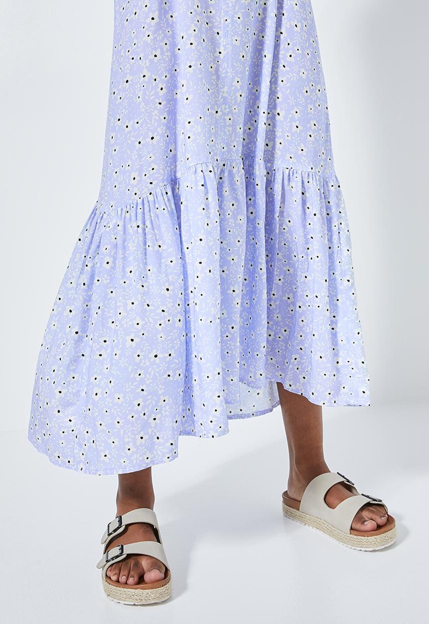 Superbalist - V-back tiered dress - blue & white
