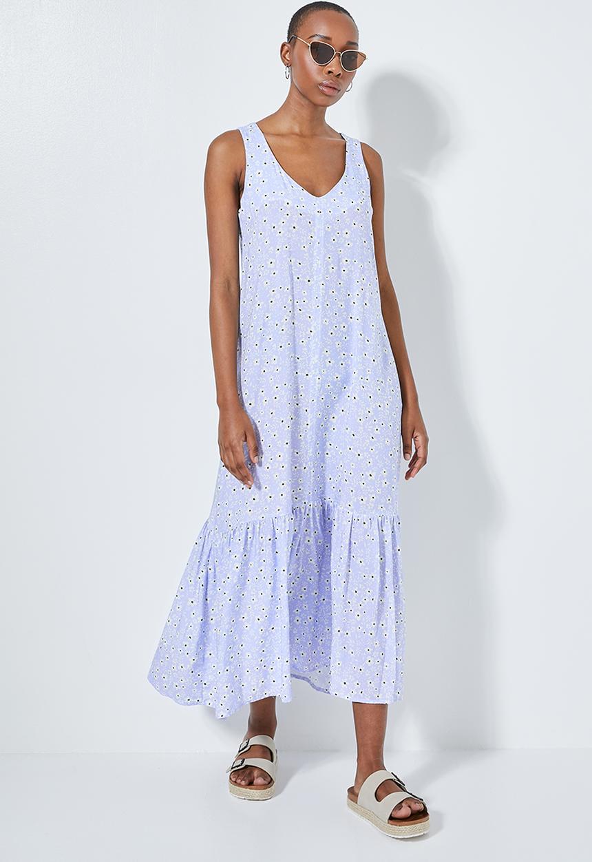 Superbalist - V-back tiered dress - blue & white