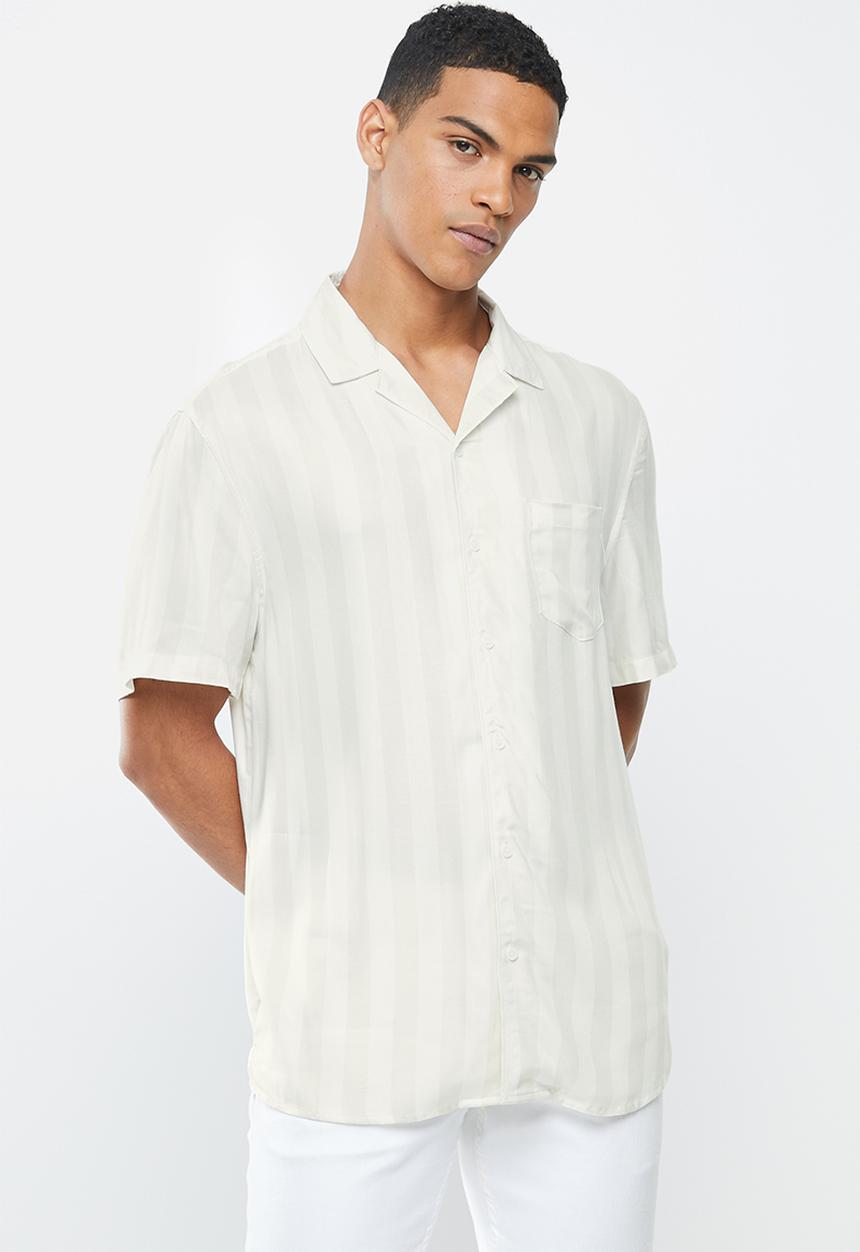 Cotton On - Textured short sleeve shirt - stone & white