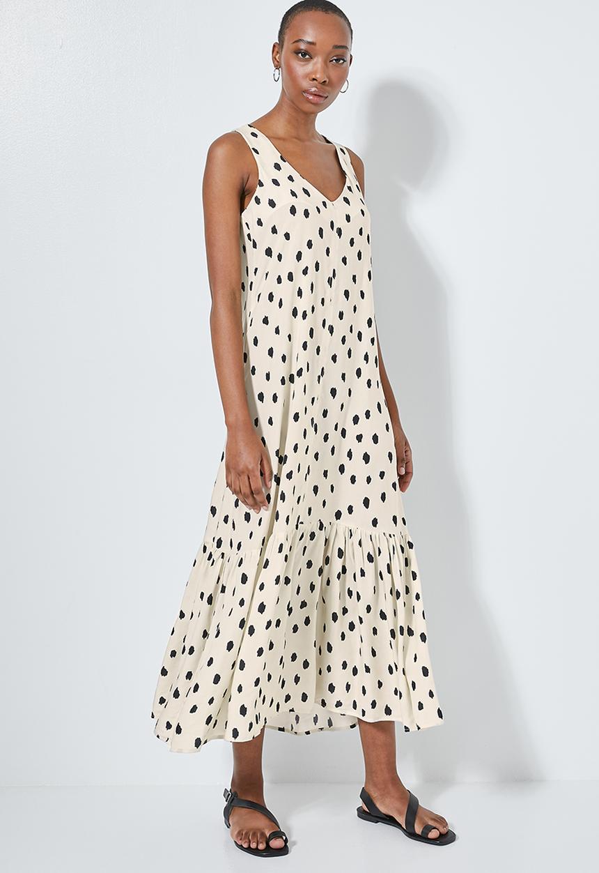 Superbalist - V-back tiered dress - neutral & black 