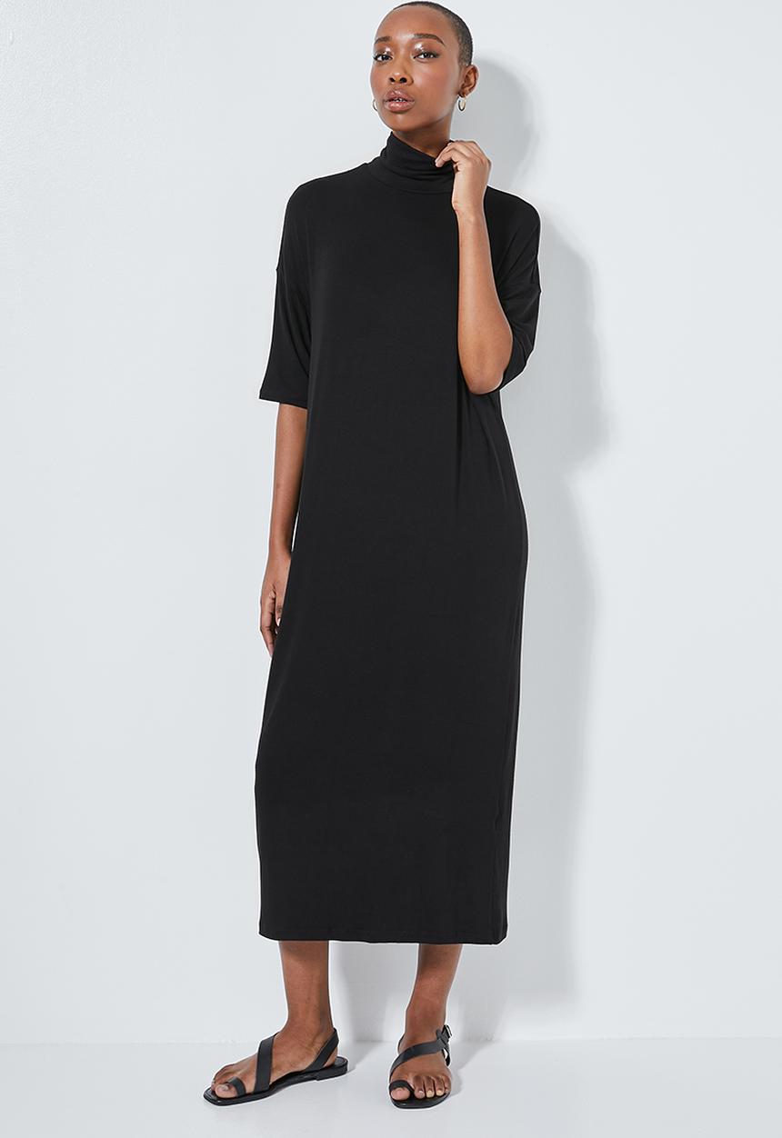 Superbalist - Turtle neck dropped shoulder dress - black