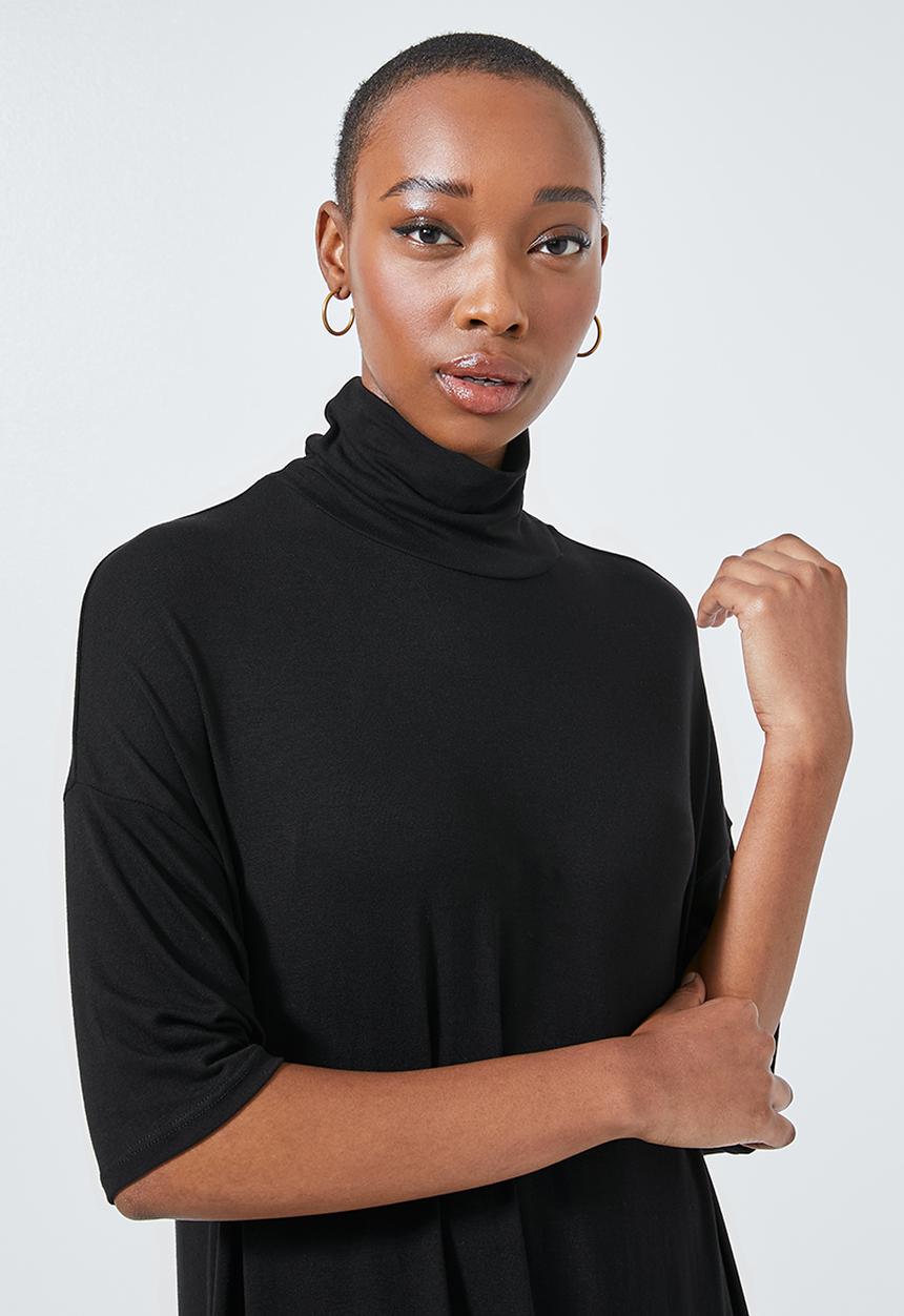 Superbalist - Turtle neck dropped shoulder dress - black