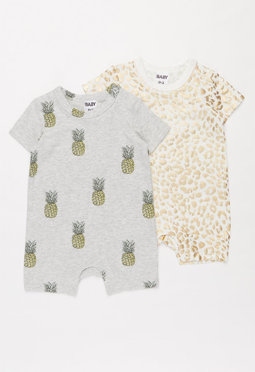Cotton On - 2 pack short sleeve snap romper - multi