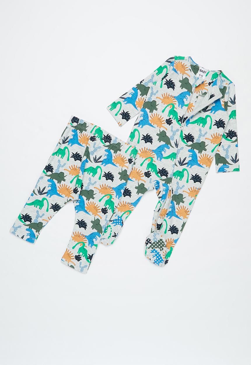 Cotton On - Bundle long sleeve zip romper, legging & bib - multi