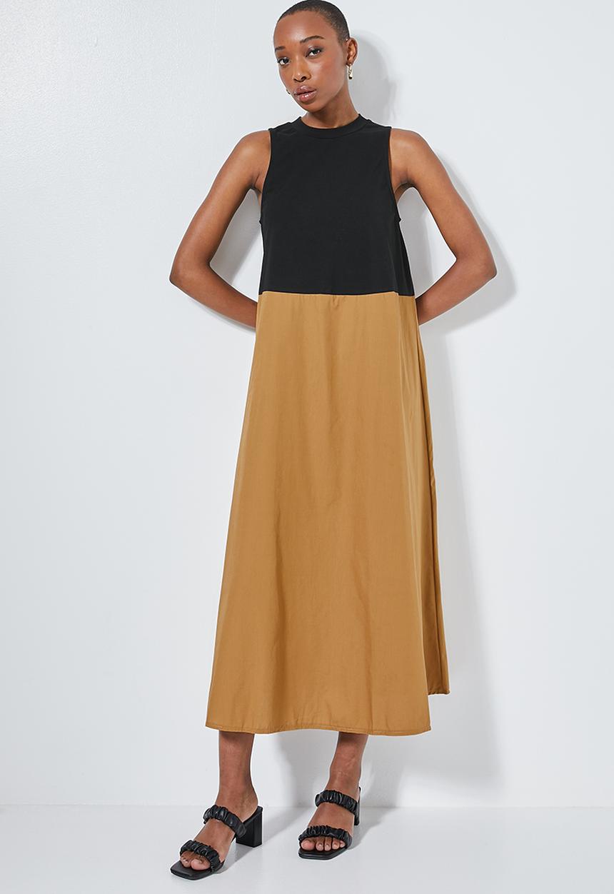 Superbalist - Combo fabric colomn dress - black & tobacco