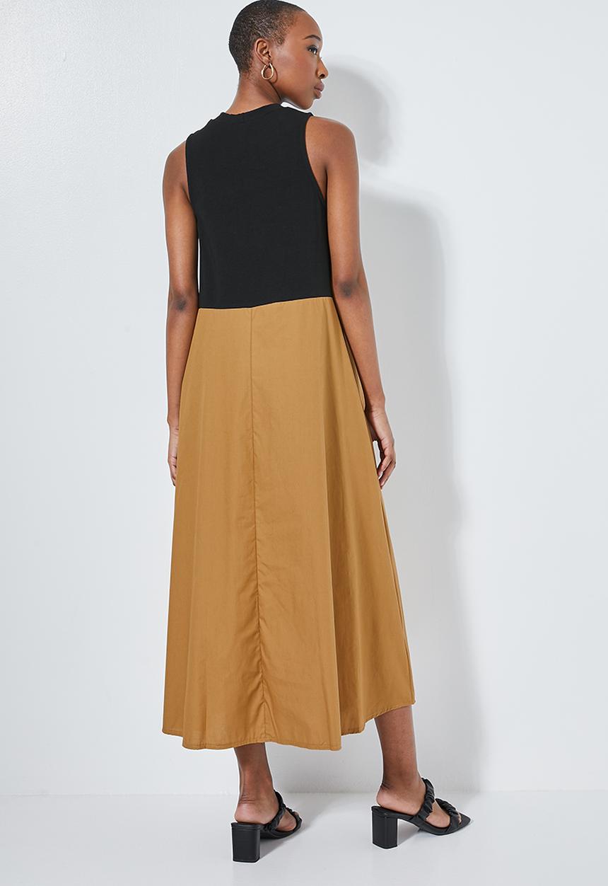 Superbalist - Combo fabric colomn dress - black & tobacco