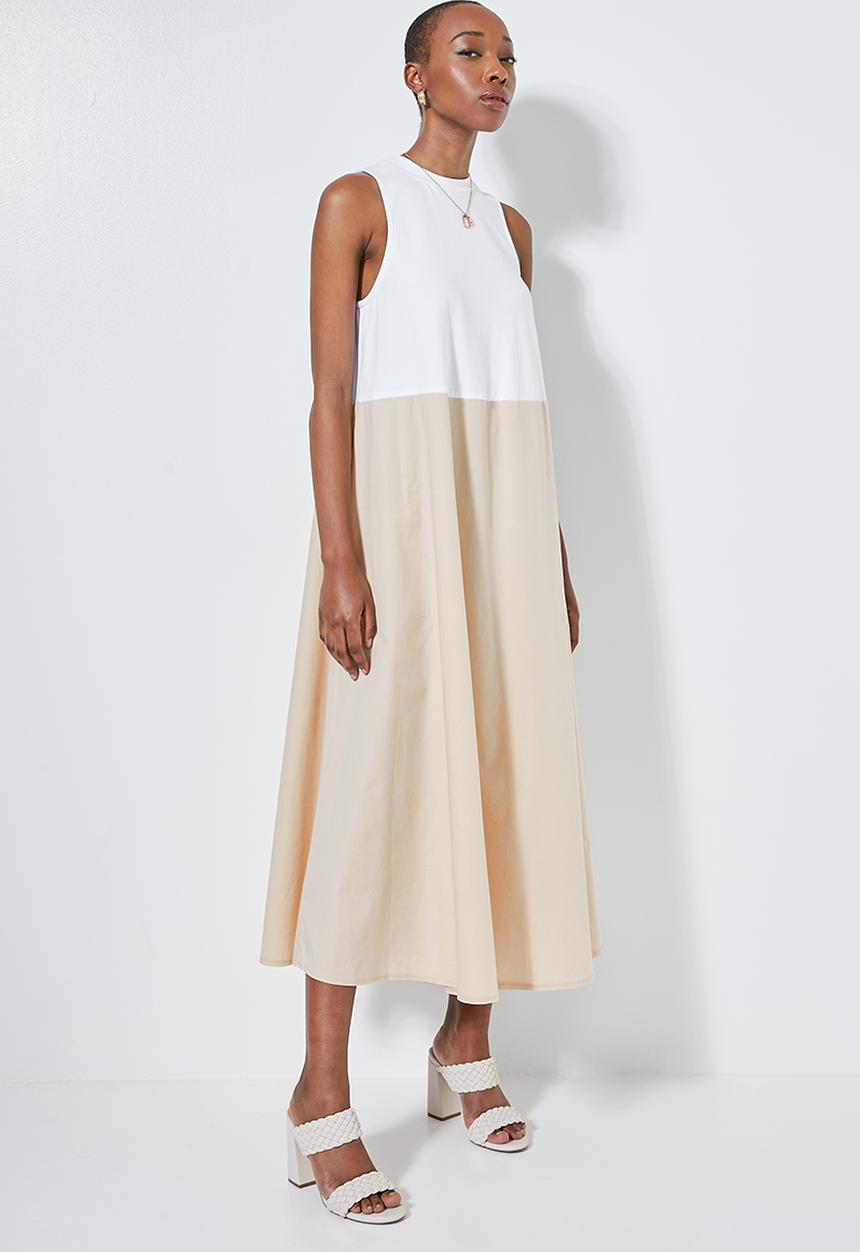 Superbalist - Combo fabric colomn dress - white & stone