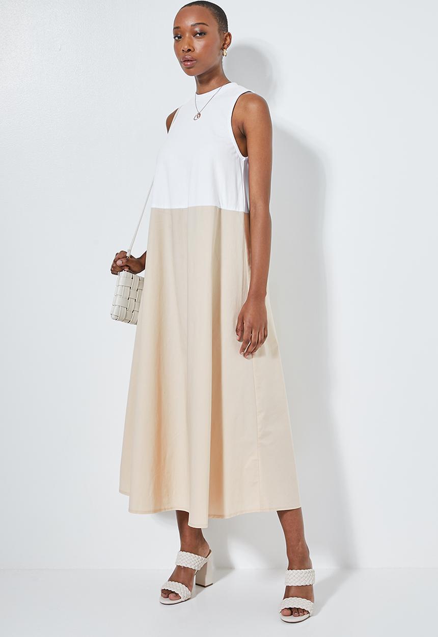 Superbalist - Combo fabric colomn dress - white & stone