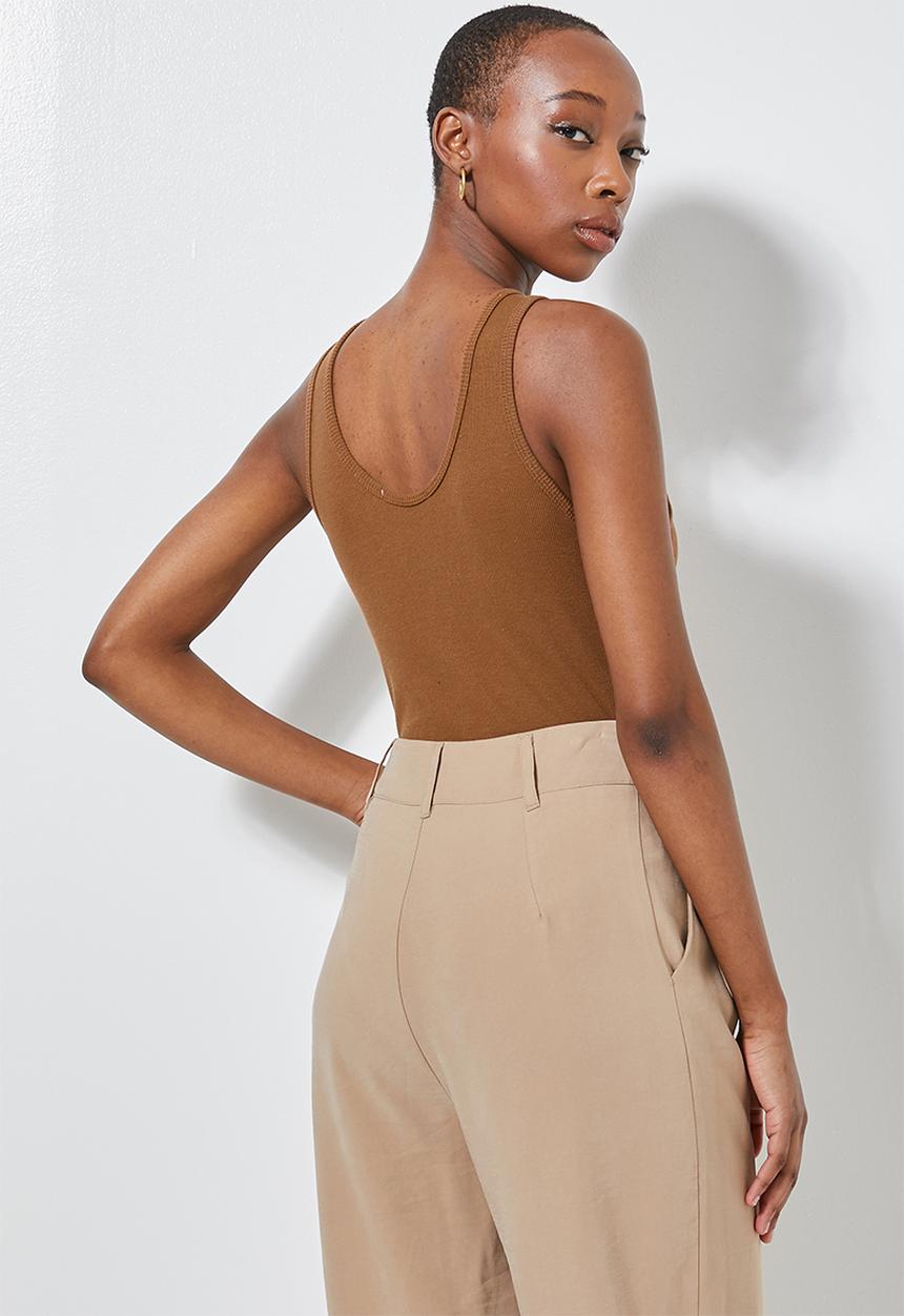 Superbalist - 2 pack lycra rib low scoop bodysuit - black & tobacco