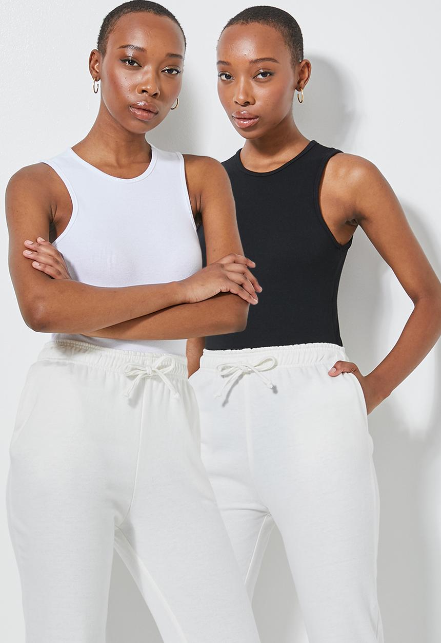 Superbalist - 2 pack lycra rib crewneck bodysuit - white & black