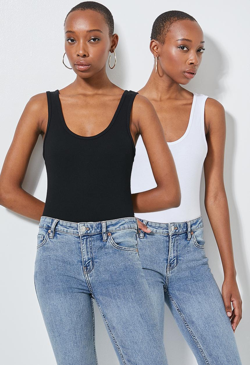 Superbalist - 2 pack lycra rib low scoop bodysuit - black & white