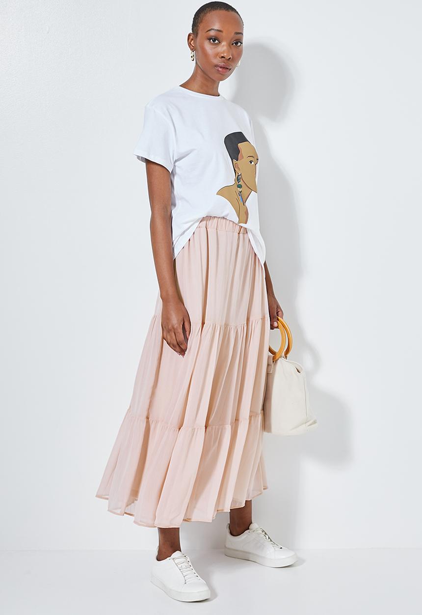 Superbalist - Tiered midi skirt - light pink 
