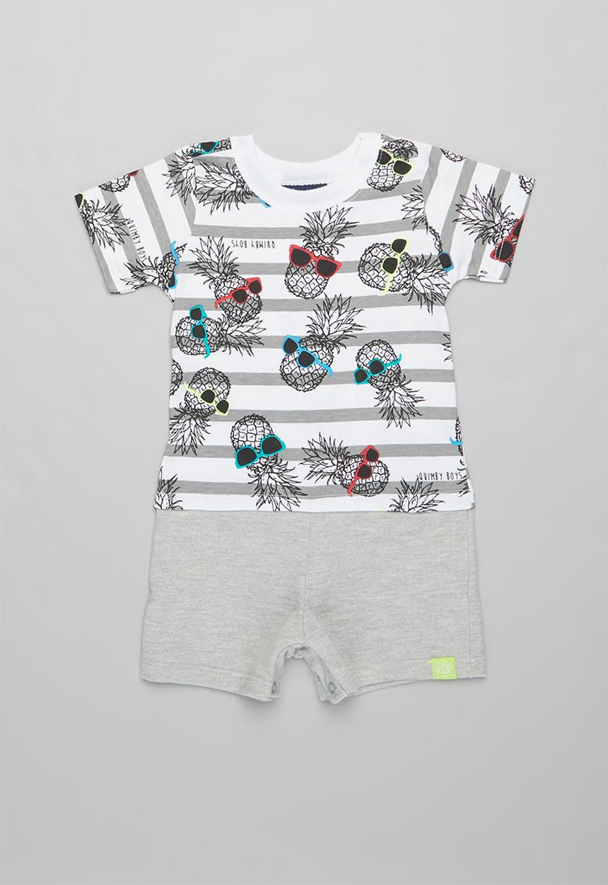 Quimby - Baby boys printed romper - grey & white 
