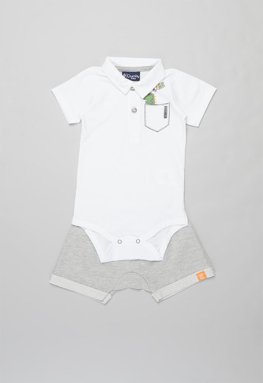 Quimby - Boys bodysuit & sweat shorts set - white & grey
