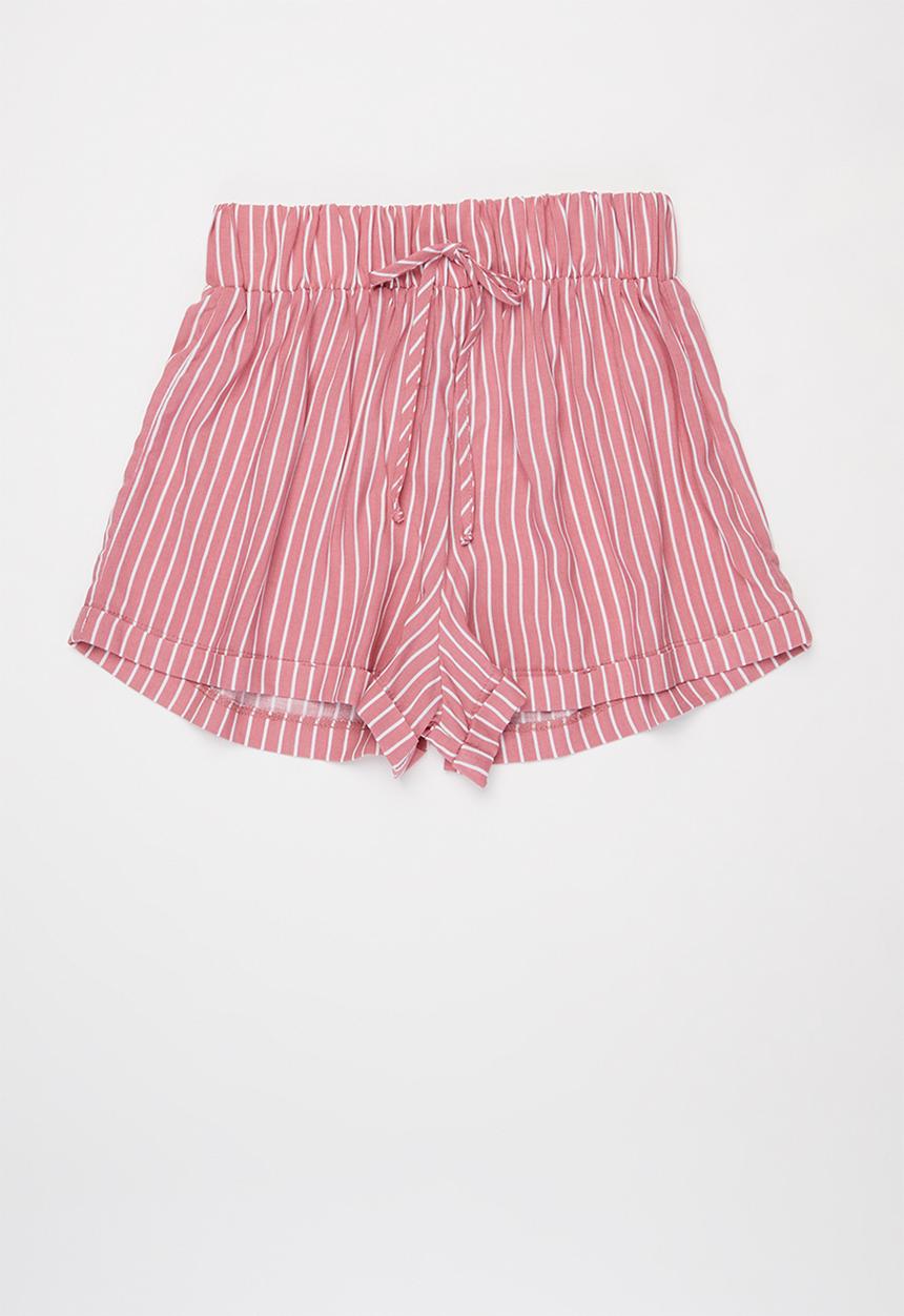 Rebel Republic - Girls elasticated waistband shorts - pink & white 