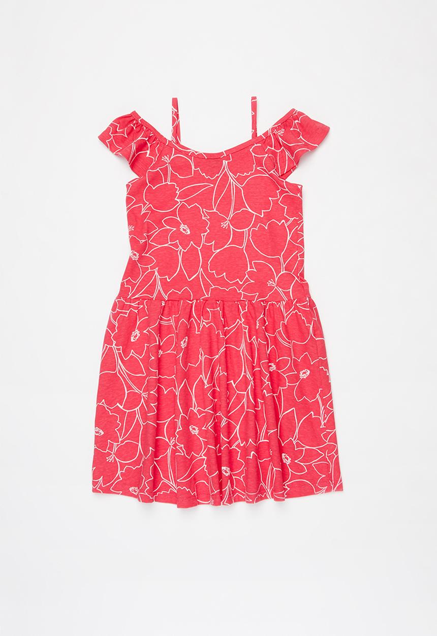 Bee Loop - Floral shoulder dress - pink & white
