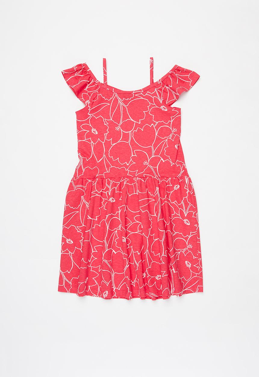 Bee Loop - Floral shoulder dress - pink & white
