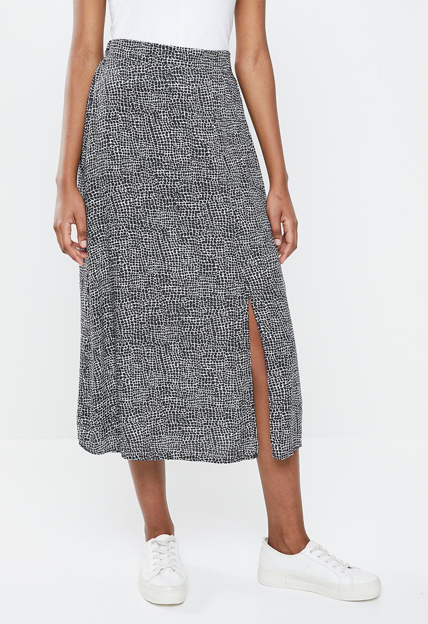 edit - Pull on slit midi skirt - black & white 
