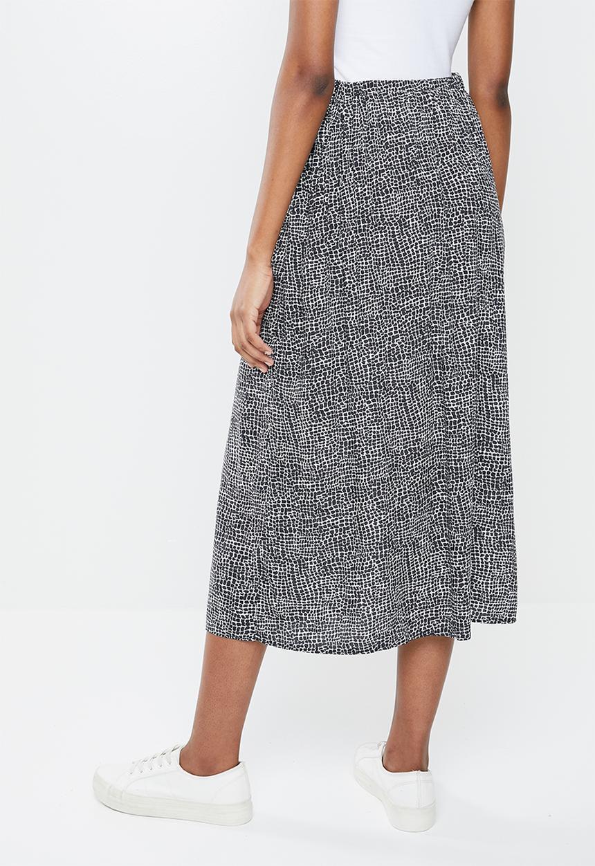 edit - Pull on slit midi skirt - black & white 