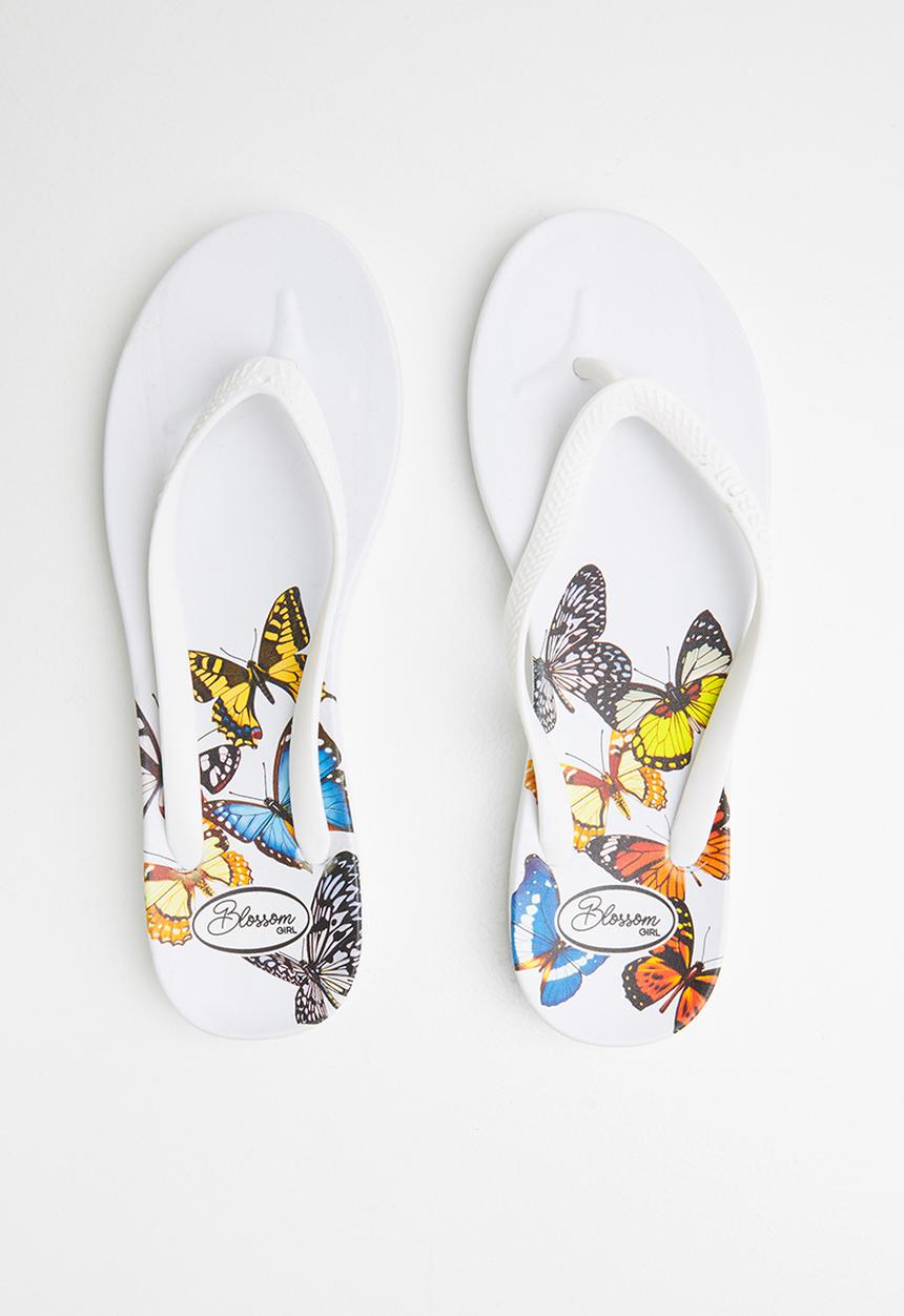 Blossom Girl - Butterfly flip flop - white