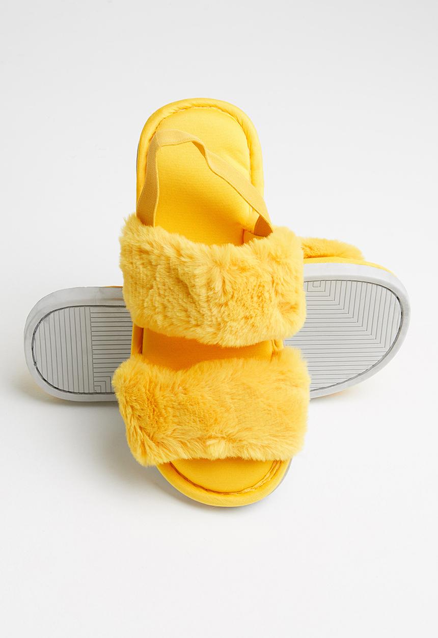 Seduction - Faux fur slipper - lemon yellow