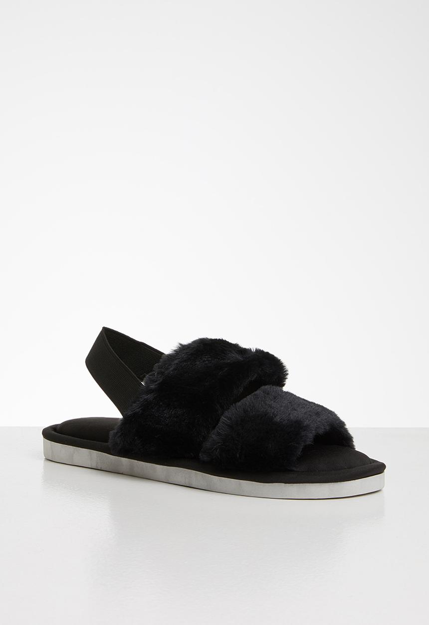 Seduction - Faux fur slipper - black