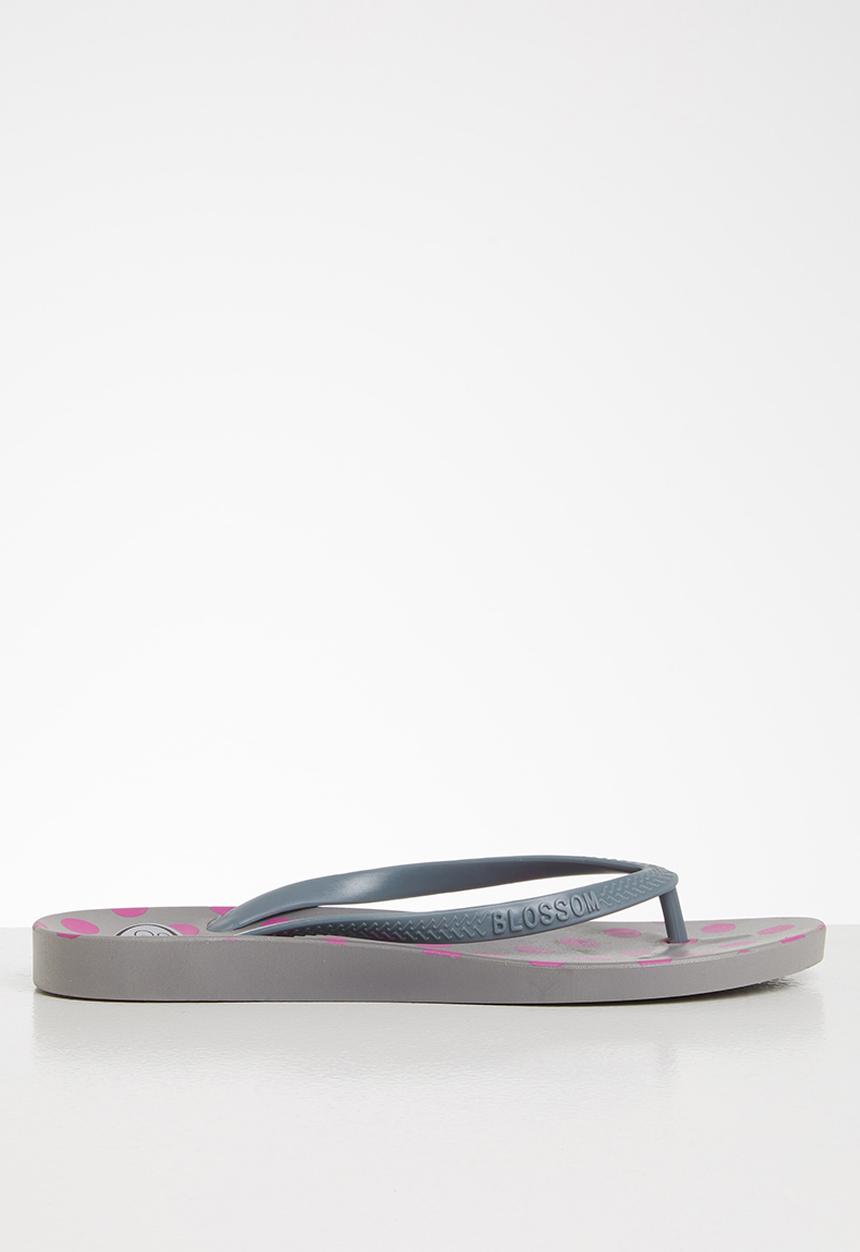 Blossom Girl - Polka dot flip flop - grey & purple 