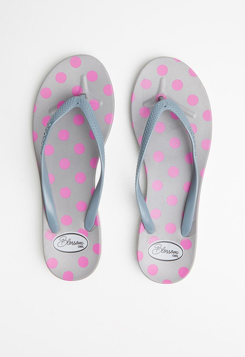 Blossom Girl - Polka dot flip flop - grey & purple 