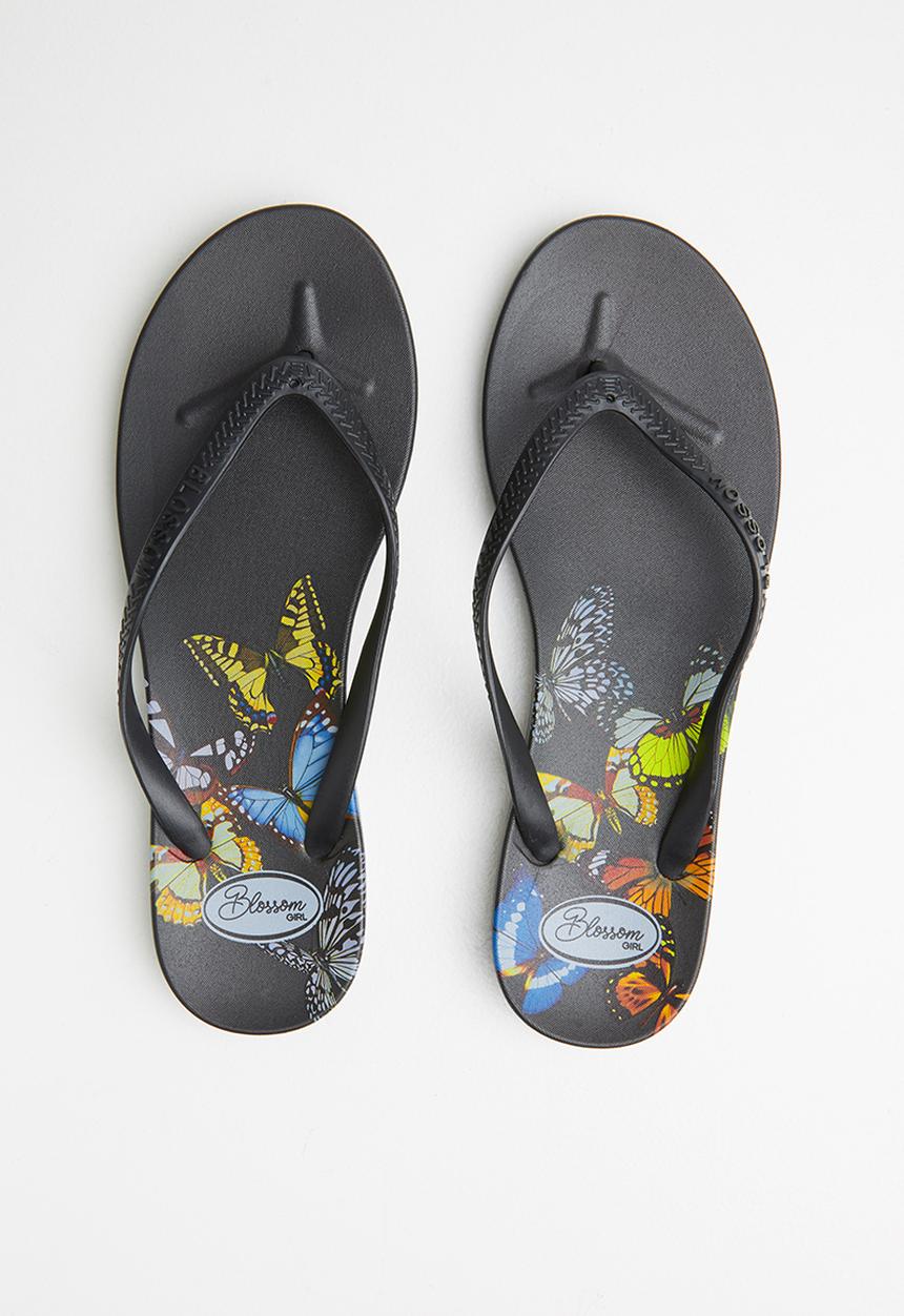 Blossom Girl - Butterfly flip flop - black