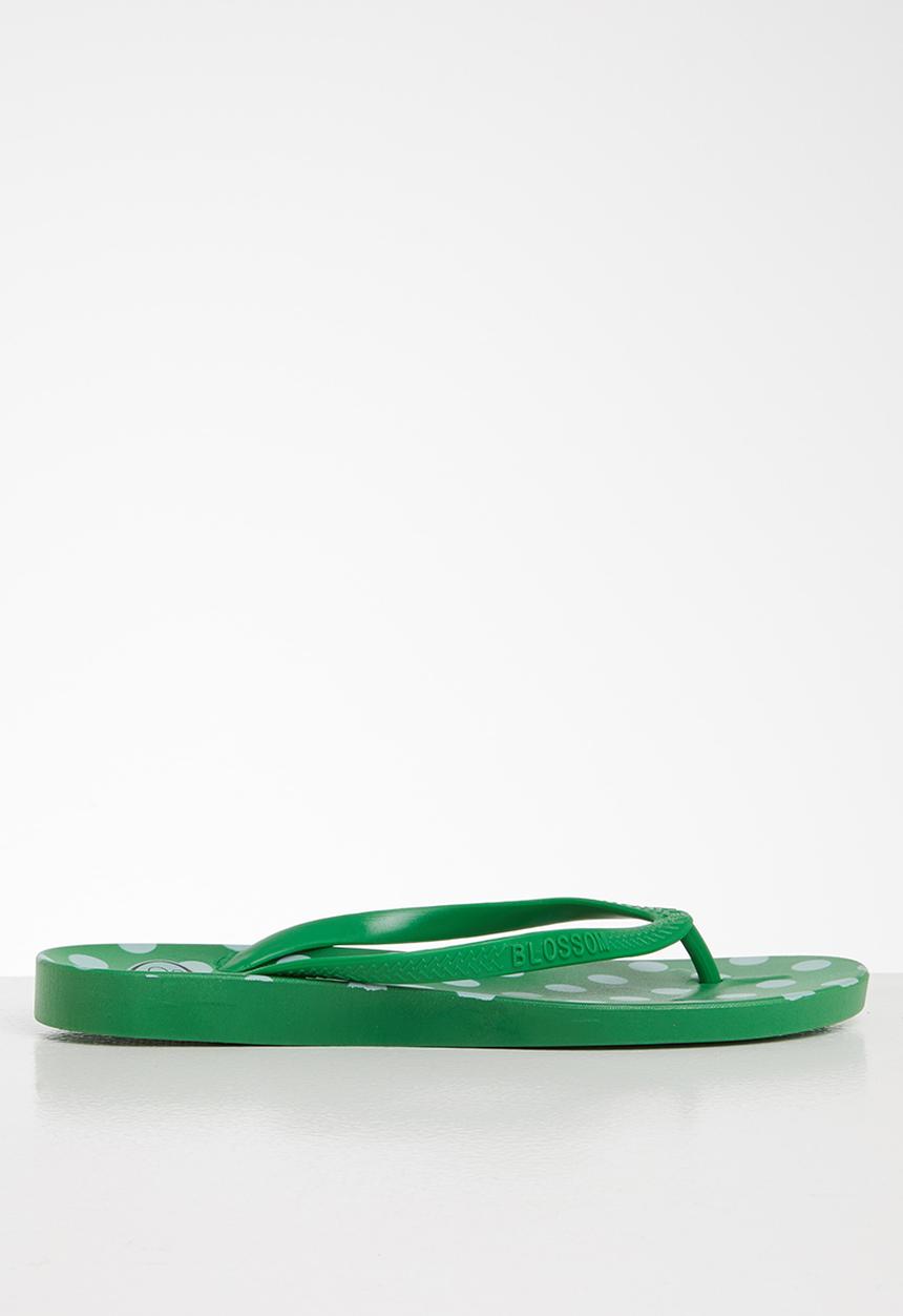Blossom Girl - Polka dot flip flop - green & white