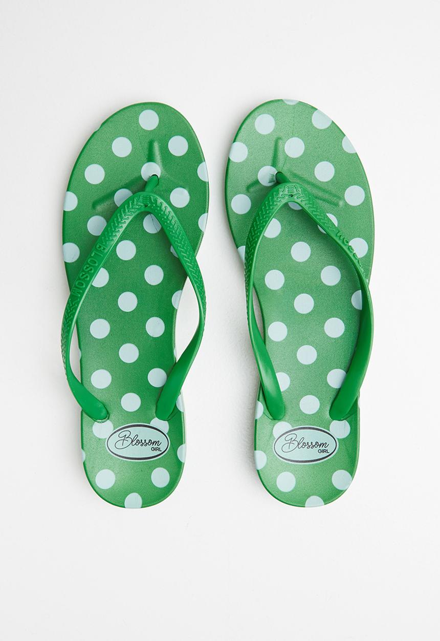 Blossom Girl - Polka dot flip flop - green & white